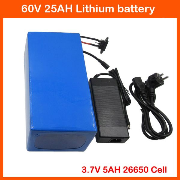 Frais de douane gratuits 60V 3000W batterie de Scooter au Lithium 60V 25AH batterie de vélo électrique 3.7V 26650 cellule 50A BMS 67.2V 2A chargeur