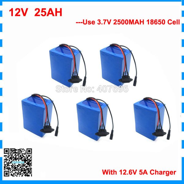 Frais de douane gratuits vente en gros 5 pièces/lot 350W 12V 25AH batterie Lithium ion batterie 12 v 25ah avec chargeur 5A batterie 12v 25ah 30A BMS