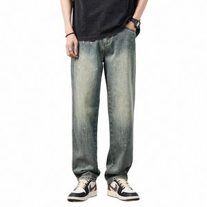Livraison gratuite 2023 Nouveaux hommes d'été taille moyenne rétro jambe droite jeans usés peinture mouchetée pantalons décontractés B2GL #