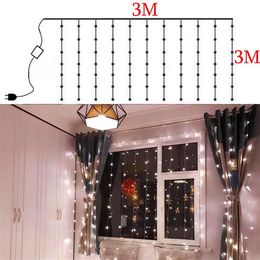 Gratis levering 3m x 3m 300-led wit licht romantische kerst bruiloft outdoor decoratie gordijn string licht 110V groothandel