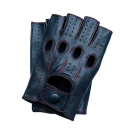 Gratis Levering Heren Vingerloze Half Vinger Rijden Fitness Motorcycle Fietsen Onderdelige Geitenleer Nieuwe Mannen Lederen Handschoenen Mittens H1022