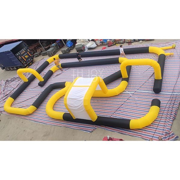 Livraison gratuite Activités extérieures 20mlx15mwx2mh (66x50x6,5ft) Piste de course de voiture gonflable jaune go kart Track Outdoors