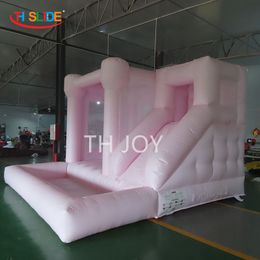 Livraison gratuite activités de plein air 4,5 x 4,5 m (15 x 15 pieds) videur de mariage gonflable entièrement en PVC château gonflable rose pastel avec combos toboggan et piscine à balles pour la fête