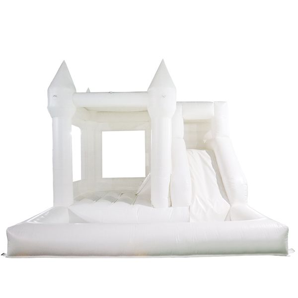 Entrega gratuita actividades al aire libre 4,5x4,5 m (15x15 pies) Casa inflable para bodas, castillo inflable blanco con tobogán y piscina de bolas para niños