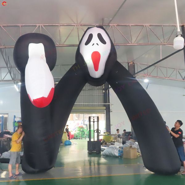 Entrega gratuita actividades al aire libre arco inflable negro de halloween con espada iluminación led de halloween inflables arco fantasma