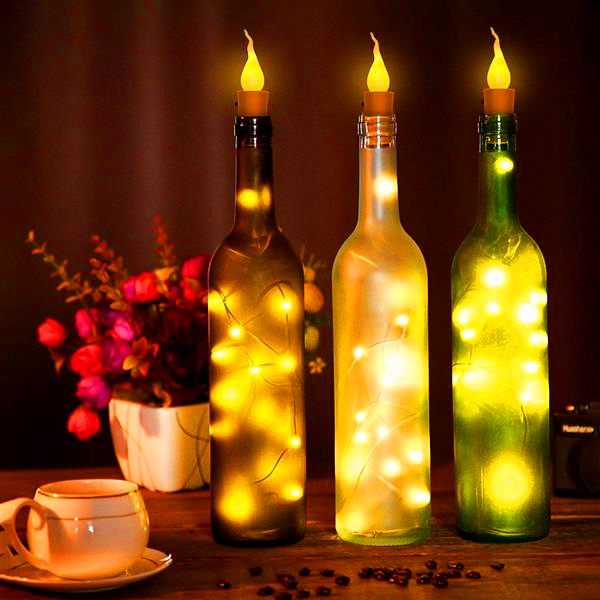 Envío gratuito Twinkle Star 10x botella de vino caliente forma de vela cadena de luces 20 LED luces de hadas nocturnas cadena de lámpara