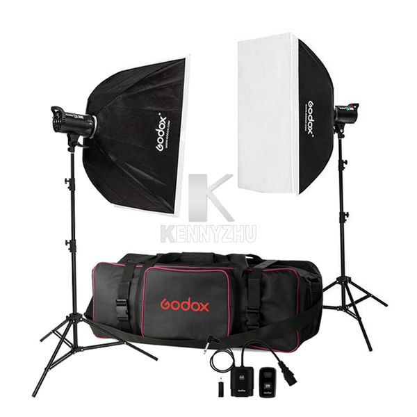 110 V/220 V Godox DE300 600 W/2x 300 W 300WS Studio Flash lumière stroboscopique Kit d'éclairage + 70x100 cm Softbox + support de lumière + sac de transport