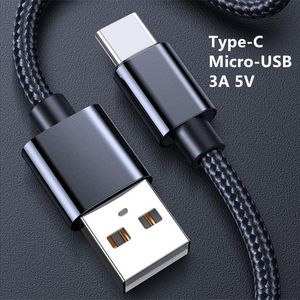 DHL gratuit 2M Lenth Nylon Tissu Emballage Charge rapide 3A USB vers Type-C Micro-USB Câble de données de charge pour Samsung Huawei Xiaomi OPPO VIVO