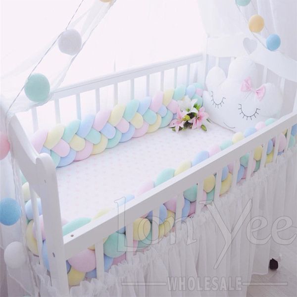 Free DHL 4 STRASD Punto Recién nacido Cuna de cama Cojín de ropa de cama Cojín de cojín Weave Knot trenza Cuna Cuna Protector Rail Baby Playpen Almohada de parachoques Inseción YL0343