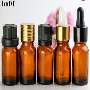 Gratis DHL 768pcs/Lot Amber 10ml Glas-druppelaar E-vloeistofflessen voor Ejuice met tips en 5 druppel of schroefmanjagers voor Kies Dduho