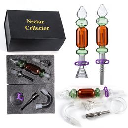 Kits de collecteurs de Nector de borosilicate DHL gratuits avec 14mm Joint Titanium Nail Mini Oil Rig Nector Collector Petit verre Bong Pipes Dab Rigs Straw Click Glass Bowl