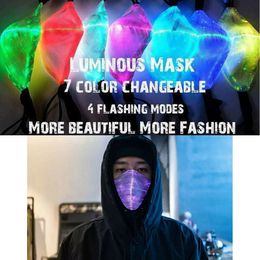 Gratis DHL Fashion Glowing Mask 7 kleuren lichtgevende LED-gezichtsmaskers voor Halloween Party Festival Masquerade Rave Mask
