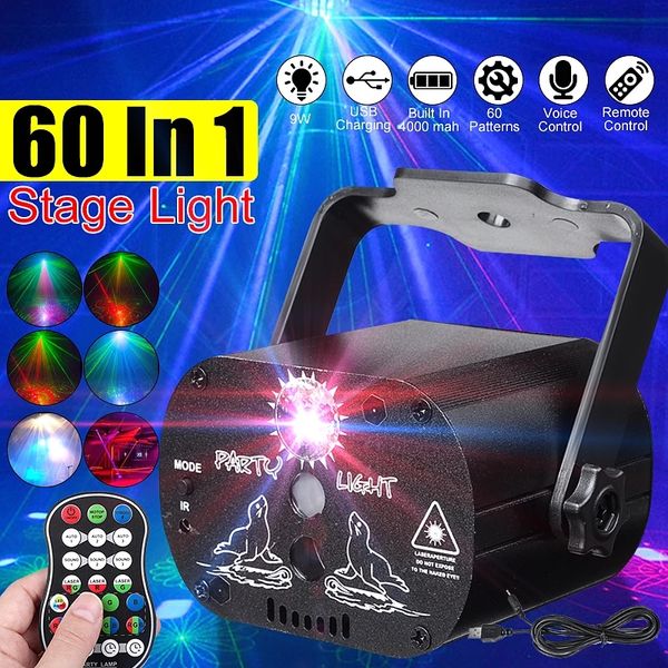 Livraison DHL gratuite 60 modèles Mini USB Charge DJ Disco Light Strobe Party Effet d'éclairage de scène Commande vocale Lampe de projecteur laser pour la danse