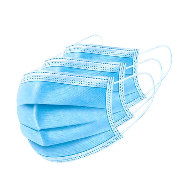 Livraison DHL gratuite! Masques faciaux jetables 3 couches Masques anti-poussière pour bouche d'oreille Couverture 3 plis Non, applicable au salon, usage familial.