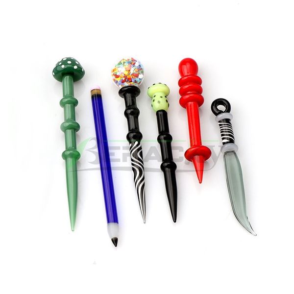 6 Styles Verre Dabber Outils Couleur Fumer Verre Dab Cap Pour Cire Huile Tabac Quartz Banger Ongles Verre Eau Bongs Dab Rigs Pipes