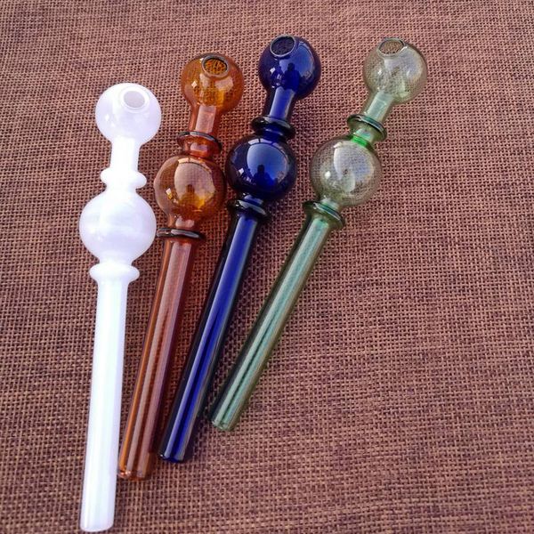 DHL gratuit Tuyaux minces Double boule Pyrex Tuyau de brûleur à mazout Tuyaux d'huile ronds colorés Pipes à fumer en verre Accessoires pour fumer du tabac 350pcs SW53