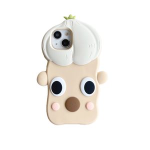 gratis DHL groothandel 3D cartoon schattige grappige ui en knoflookexpressie siliconenhoes voor iPhone 14 Pro Max 11 12 13 Pro Max Shockproof Soft Cover