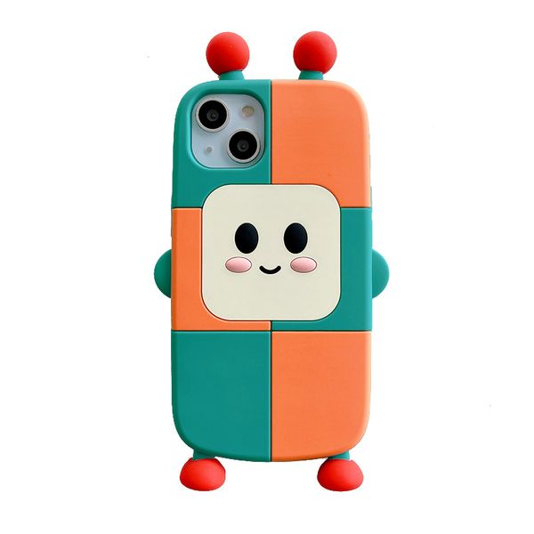 DHL gratuit en gros 3D Cute Cartoon Geometry Robot Phone Case pour iPhone 14 Pro Max 11 12 13 Pro Max Antichoc Soft Back Cover
