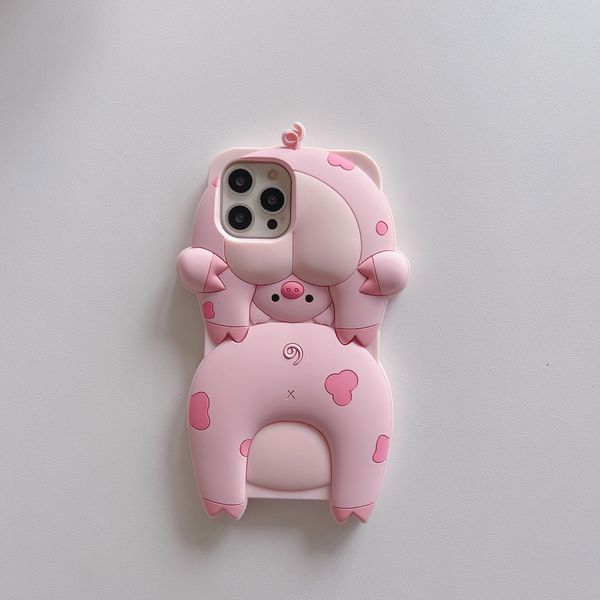 DHL gratuit gros 3d rose dessin animé drôle cochon 3D étui pour iphone 14 Plus 13 12 Pro Max fille mignon doux silicone rose couverture de téléphone