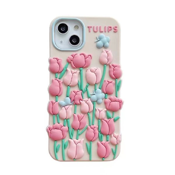 DHL gratuit gros 3D tulipe papillon Silicone Téléphone Cas Pour iPhone 13 12 11 Pro Max 7 8 Plus XS max XR pour iphone 6 plus De Protection Doux printemps Couverture cadeau