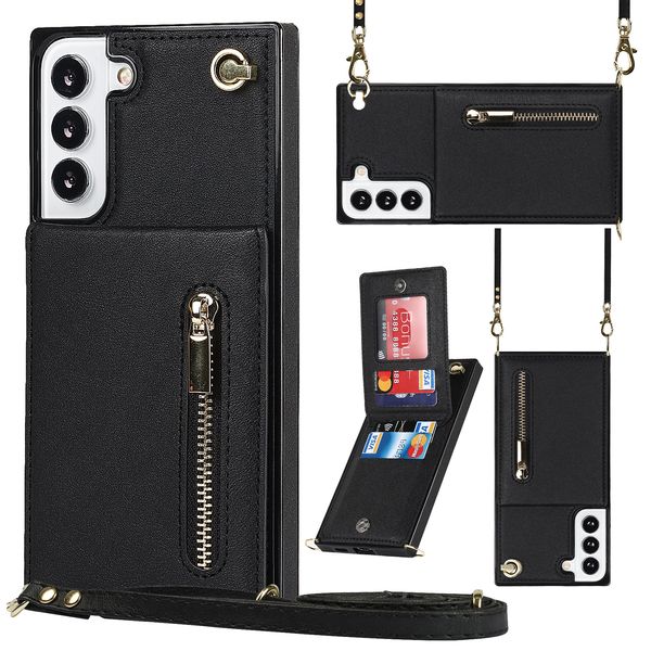 DHL gratuit en gros CrossBody Lanyard Zipper Wallet Cards Solt Case pour Samsung Galaxy S23 Plus S22 S21 FE S10 Note20 Ultra Stand Cards Solt Cover