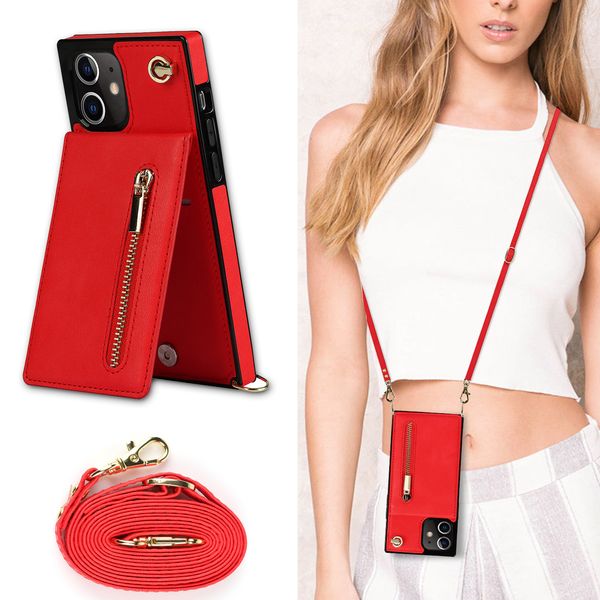 DHL gratis al por mayor CrossBody Lanyard Zipper Wallet Cards Solt Case para iPhone 14 Pro Max 13 12 11 SE XR XS 7 8 Plus Crossbody Purse Cover