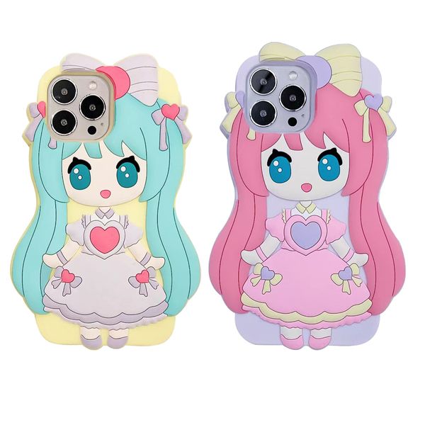 DHL gratuit en gros Japon bidimensionnel Anime Grils Cartoon 3D Téléphone Cas Pour Iphone 14 13 12 11 Pro Max 13Pro Mode INS Pop Couverture En Silicone Souple