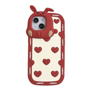 DHL libre al por mayor coreano ins Cute Love heart Rabbit ear Red 3D Phone Case para iPhone 14 13 12 11 Pro Max 14pro 13pro Silicona protectora Soft Cove