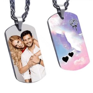 Gratis doe-het-zelf gesneden kleurenfoto op maat gegraveerd dames voor heren dog tag aangepast titanium staal trendy hanger ketting liefde koppels verjaardagscadeau souvenir