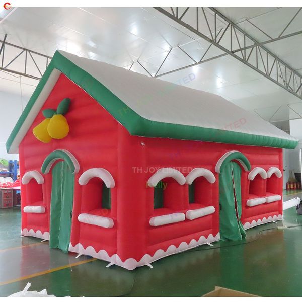 Activités de plein air gratuites pour enfants 10x5x4,5 mH (33x16,5x15 pieds) Figurine de Père Noël gonflable amusante pour enfants Maison de Noël gonflable portable pour la décoration de Noël