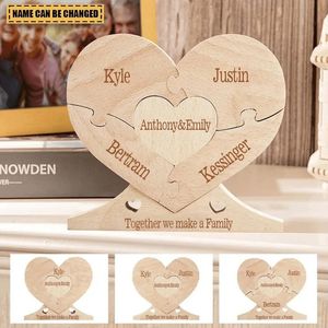 Gratis graveren gepersonaliseerde houten hart puzzel aangepaste romantische kunst puzzel decoratie valentijnsdag verjaardag cadeau bureau decor 240426