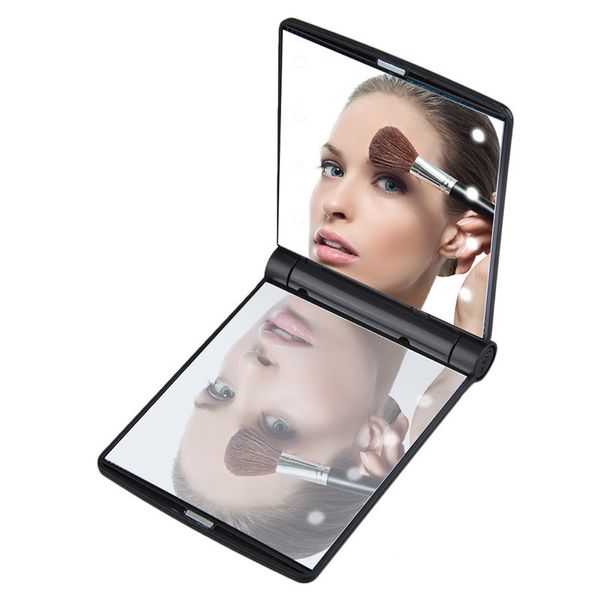 Epacket gratis 8 LED Light Makeup Mirror Desktop Portable Compact Iluminado para viajes 6 colores en stock batería no incluida