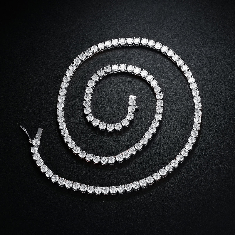 Luckyshine-collar de cadena de tenis de 24 y 18 pulgadas, gemas de circonia cúbica de cristal redondo de 4mm, plata para hombres y mujeres, joyería, collares, colgante