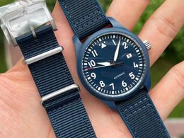 gratis cadeau extra NAVO -band 41 mm blauwe keramische kast mannen kijken heren polshorloge saffier kristal waterdichte business 328101 automatische 32111 beweging laureus sport