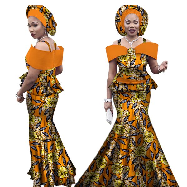 Cravate gratuite afrique ensembles pour femmes Dashiki grande taille afrique vêtements Bazin manches courtes vêtements traditionnels africains WY3113