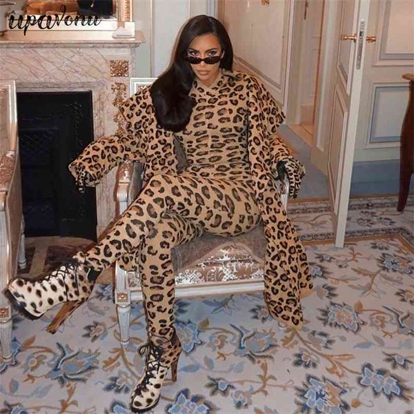 Free Leopard Bodycon Sexy Jumpsuits Mujer Cremallera Cuello alto Estampado animal Otoño Invierno Push Up Club Night Jumpsuit 210524