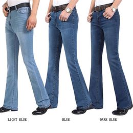 Free Men's High Quality Business Casual Boot Cut Jeans Mid Taille Flares Semi-évasé Bell Bottom Pantalon Plus Taille 27-38 210723