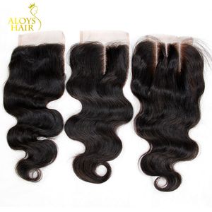 Gratis / Midden / 3 Deel Braziliaanse Body Wave Lace Sluiting Grade 6A Maagd Braziliaanse Menselijk Haar Sluiting Goedkope Kant Top Closures Maat 4 