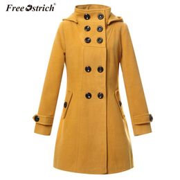 Autruche gratuite à manches longues hiver laine manteau femmes poches Casaco Feminino dames automne nouveau mince longs manteaux de laine N30