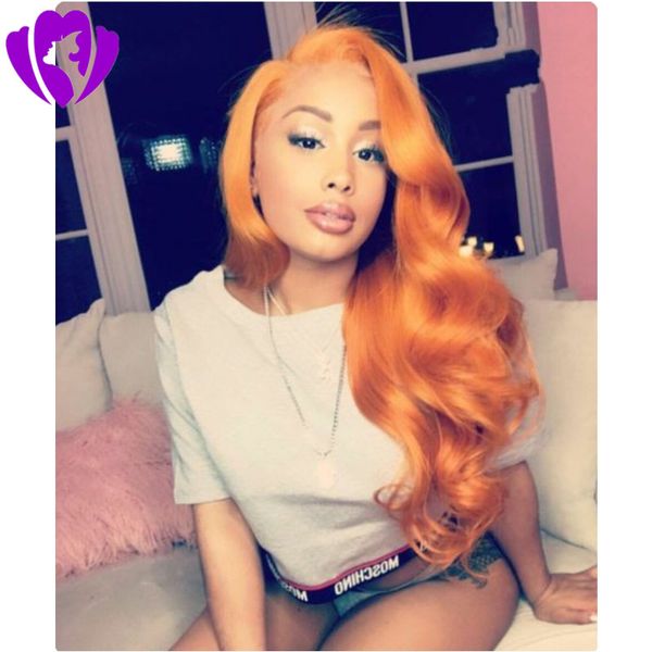 Parte libre Brave Long Orange Lace Front Wig Sintético Body Wave Fibra de alta temperatura Pelo sintético Princesa Cosplay Pelucas para Halloween