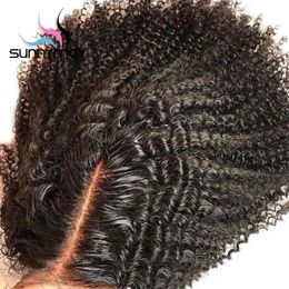 Vrije deel Braziliaanse Krullende korte Afro Pruik voor Zwarte Vrouwen 13x4 Synthetische Kant Pruiken Bob Sluiting Pruik Pre-plucked Baby Hair