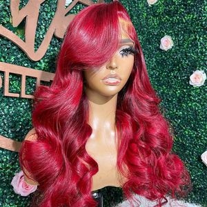 Perruque Lace Frontal Wig naturelle Body Wave rouge, cheveux humains, couleur bleu/rose/blond/gris, 13x4, partie libre, perruque Lace Frontal transparente HD pour femmes