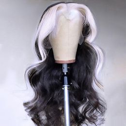 Partie gratuite blanche Sights Black Human Lace Lace Frontal Wig Transparent 13x4 Full Lace Body Wave Lace Front Perruque Résister à la chaleur synthétique