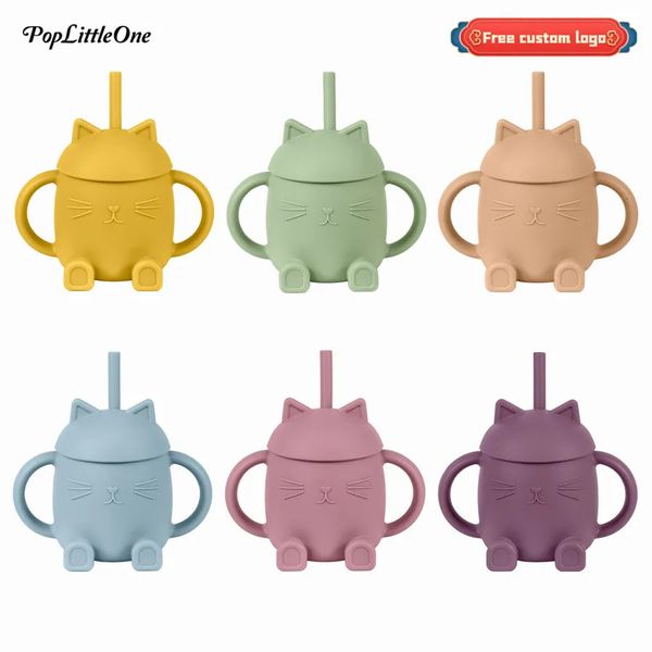 Nom personnalisé gratuit 250 ml dessin animé forme animale bébé silicone paille tasse enfants boire apprentissage alimentation bouteilles d'eau 240320