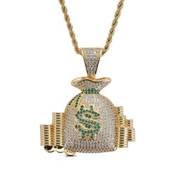 Livraison postale gratuite de bijoux collier en Zircon avec pendentif de sac d'argent symbole Dollar Hip-hop