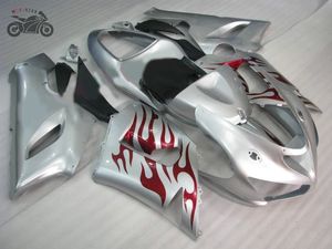 Jeu de carénages de course sur route pour Kawasaki Ninja ZX6R 2005 2006 kit de carénage argent flammes rouges ZX 6R ZX636 ZX-6R 636 05 06