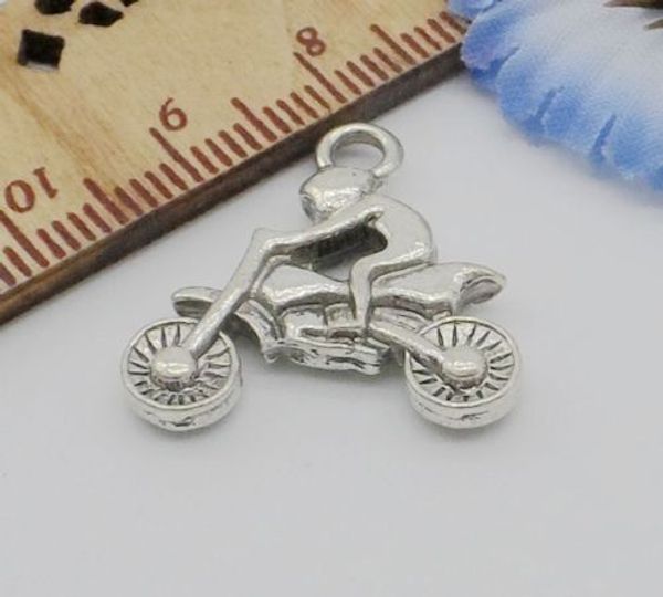 Breloques de moto en argent Antique, 100 pièces, pendentif pour la fabrication de bijoux, 21x21mm, livraison gratuite