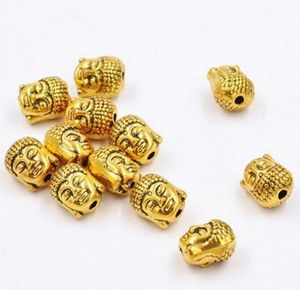 Envío Gratis, 100 Uds., cuentas espaciadoras de cabeza de Buda chapadas en oro para la fabricación de joyas, 10x8mm