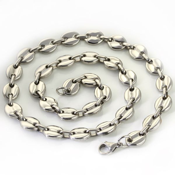 envío gratis 18 ''-32'' elija la longitud del collar de granos de café de plata de acero inoxidable cadena 9 mm de ancho brillante para mujeres HOMBRES joyería