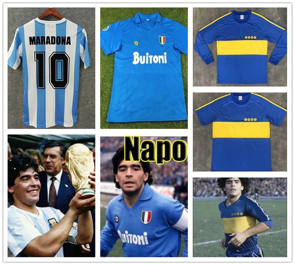 Maradona Retro 1986 Argentine Diego Soccer Jerseys 1978 Boca juniors 1981 Vintage Napoli 1987 1988 maillot de football de football Kit Tops classiques